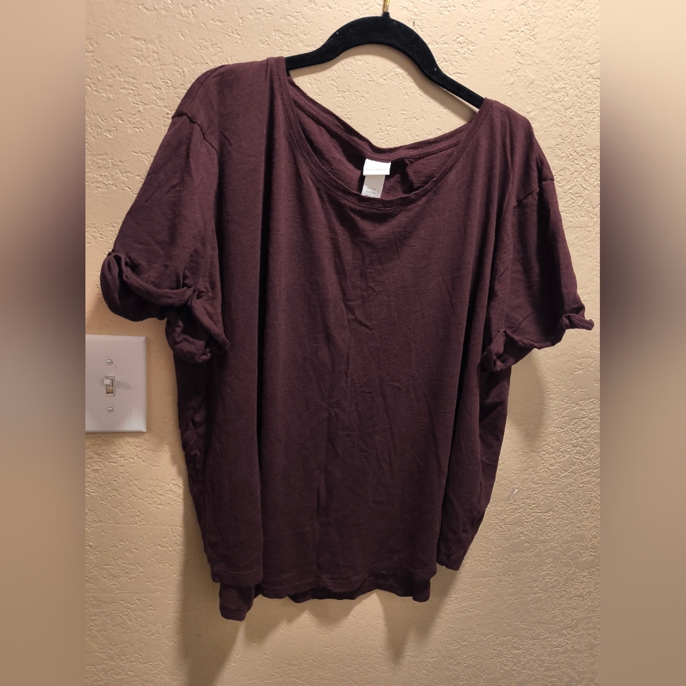 H&M Basics Sz XXL Burgundy Boxy T-Shirt with Relaxed Fit